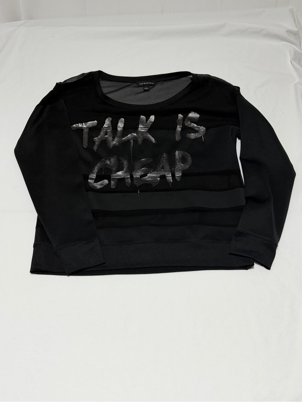 Rock & Republic Black W-Lg Talk Is Cheap' Mesh Stripe Sweatshirt